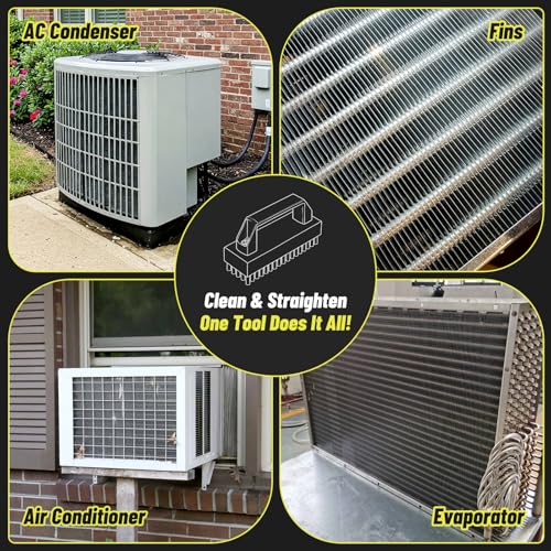 2-in-1 AC Fin Comb Straightener & AC Coil Cleaner Brush, Stiff Bristle Brush, Straighten & Clean Air Conditioner Fins, HVAC Maintenance Clean Tool for Condenser, Evaporator, Radiator