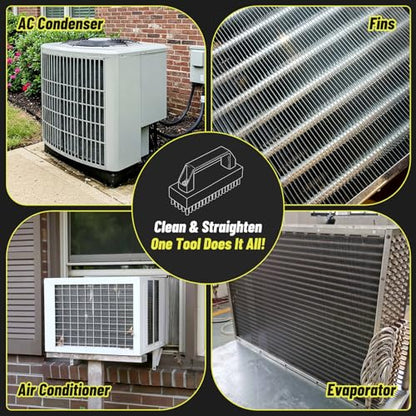 2-in-1 AC Fin Comb Straightener & AC Coil Cleaner Brush, Stiff Bristle Brush, Straighten & Clean Air Conditioner Fins, HVAC Maintenance Clean Tool for Condenser, Evaporator, Radiator