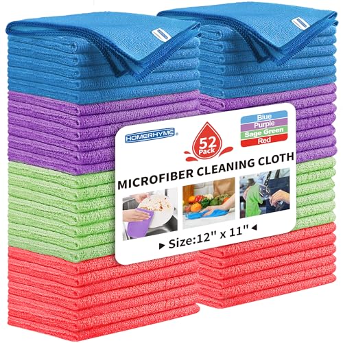 Microfiber Cleaning Cloth, 52 Pack Cleaning Rags,12" X 11" Lint Free Dish Towels Wash Cloths, Reusable Microfiber Towels for Home and Kitchen Bathroom Apartment Cleaning Supplies, Assorted - color: Multicolor, size: 52 Pack