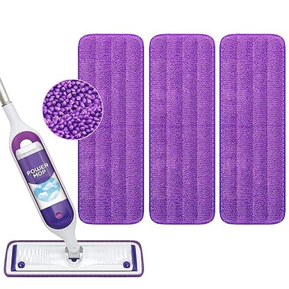 Reusable Power Mop Pads Compatible with Swiffer PowerMop Mop - Swifter Power Mop Pads Refills - Washable Microfiber Pads for Multi-Surface Floor Cleaning, 3 Pack - color: 3 Pack (Purple)