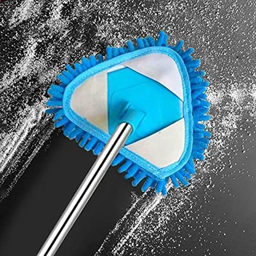 Triangle Mop with Long Handle, Microfiber Flat Floor mop Rotatable Cleaning Brush Glass Wiper Window Cleaner Floor Cleaning Car Glass Cleaning Scraper Dust Mop (Pack of 1) (Triangle Mop) - color: Triangle Mop