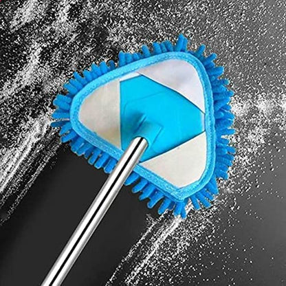 Triangle Mop with Long Handle, Microfiber Flat Floor mop Rotatable Cleaning Brush Glass Wiper Window Cleaner Floor Cleaning Car Glass Cleaning Scraper Dust Mop (Pack of 1) (Triangle Mop) - color: Triangle Mop