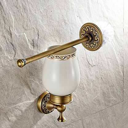 Leyden Antique Brass Toilet Brush Holder, Retro Toilet Brush Organizer with Ceramic Cup - color: Brass