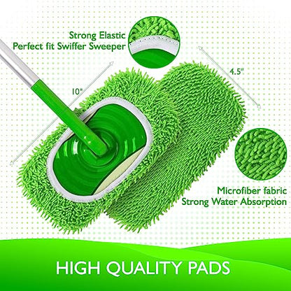 Reusable Microfiber Mop Pads Compatible with Swiffer Sweeper- 4 Pack Dry Sweeping Cloths & Wet Mopping Cloths - Chenille Washable Wet Pads Refill for Mopping Floors (Mop is not Included) - color: 4 Pack (Green)