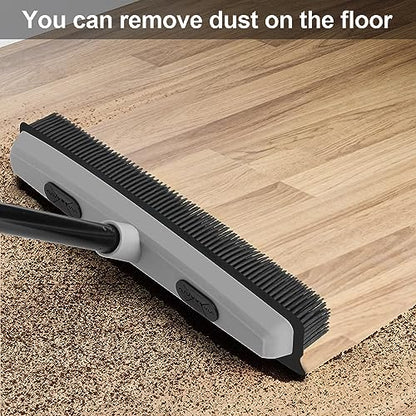 Pet Hair Removal Rubber Broom with Squeegee, Carpet Rake for Pet Hair with 59" Telescoping Long Handle, Fur Remover Rake for Carpet, Hardwood Floor, Tile - color: Gray Rubber Broom