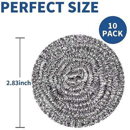 Stainless Steel Scrubber Scrubbing Scouring Pad Sponges Clean Pot Pan and Steel Wool for Kitchen Bathroom (10Pcs Metal Scrubber) - size: 10Pcs Metal Scrubber
