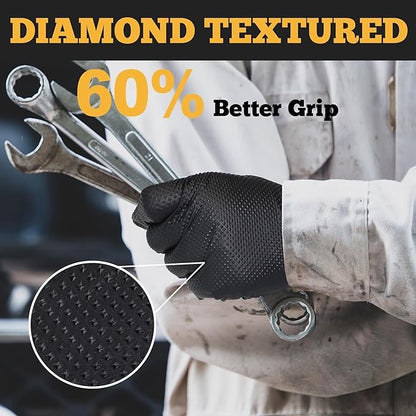 TitanFlex Heavy Duty Black Industrial Nitrile Gloves with Raised Diamond Texture, Latex Free (6mil/8mil) - color: 05 6mil (1000ct), size: XX-Large