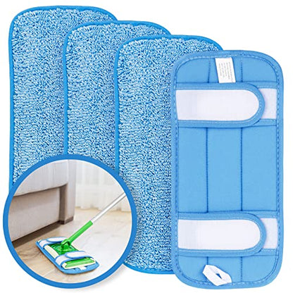HOMEXCEL Microfiber Reusable Mop Pads Compatible with Swiffer Sweeper- Machine Washable Microfiber Pad Refills for Household Cleaning-Floor Cleaning Mop Head Pads Work Wet and Dry-Pack of 4