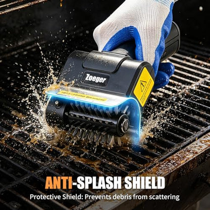 Upgraded Electric Grill Brush, High Torque 2-in-1 Kit Power BBQ Cleaning Brush Cordless Rechargeable 120Mins Runtime Grill Cleaner, Splash-Proof Scrubber for Porcelain Cast Iron Stainless Steel
