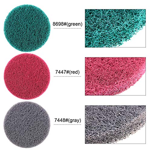 Swpeet 16Pcs 5Inch 3 Scrubbing Pads Drill Powered Brush Tile Scrubber Scouring Pads Cleaning Kit, Abrasive Buffing Pads Replacement with 1 Pcs Hook Attachment for House Cleaning