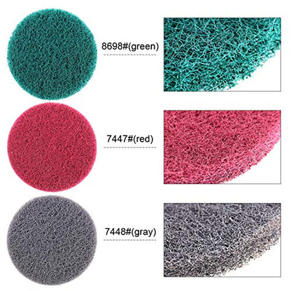 Swpeet 16Pcs 5Inch 3 Scrubbing Pads Drill Powered Brush Tile Scrubber Scouring Pads Cleaning Kit, Abrasive Buffing Pads Replacement with 1 Pcs Hook Attachment for House Cleaning