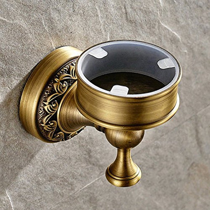 Leyden Antique Brass Toilet Brush Holder, Retro Toilet Brush Organizer with Ceramic Cup - color: Brass