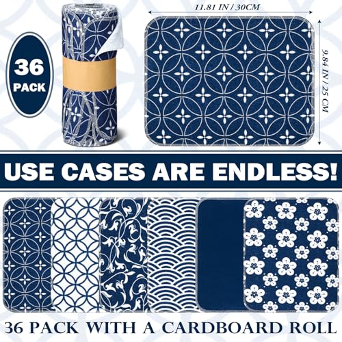 36 Pack Japanese Reusable Cleaning Cloths Washable Cotton Kitchen Towels for Home (Blue) - color: Blue, style: Asian