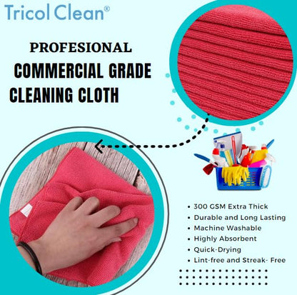 Dri Professional Extra-Thick Microfiber Cleaning Cloth 36 Pack Red (16IN x 16IN, 300GSM, Commercial Grade All-Purpose Microfiber Highly Absorbent, LINT-Free, Streak-Free Cleaning Towels)