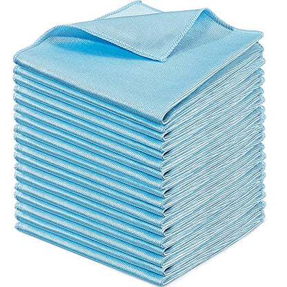Tatuo 18 Pcs Microfiber Glass Cleaning Cloths (16 x 16) Polishing Cloth - Streak Free - Lint Free - Quickly Clean Windows, Glasses, Windshields, Mirrors, Stainless Steel, Monitor(Blue) - color: Blue