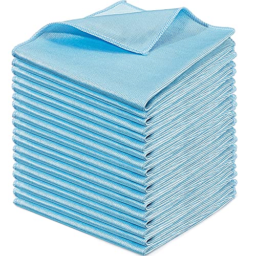 Tatuo 18 Pcs Microfiber Glass Cleaning Cloths (16 x 16) Polishing Cloth - Streak Free - Lint Free - Quickly Clean Windows, Glasses, Windshields, Mirrors, Stainless Steel, Monitor(Blue) - color: Blue
