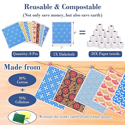 Lucomb 8 Pack Swedish Dishcloths for Kitchen, Reusable Dish Cloth Kitchen Towels Absorbent Sponges Fast Drying Swedish Dish Cloth for Washing Dishes Countertops Tables Cleaning - color: Persian Pattern