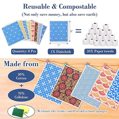 Lucomb 8 Pack Swedish Dishcloths for Kitchen, Reusable Dish Cloth Kitchen Towels Absorbent Sponges Fast Drying Swedish Dish Cloth for Washing Dishes Countertops Tables Cleaning - color: Persian Pattern