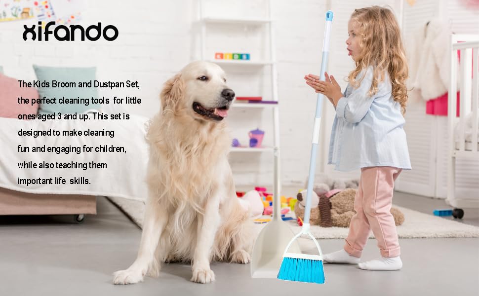Mini Broom with Dustpan for Kids,Little Housekeeping Helper Set (White+Sky Blue) - color: White+sky Blue