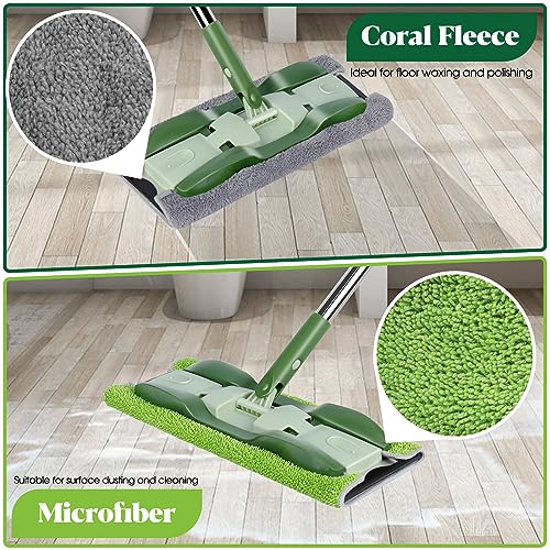 MASTERTOP Microfiber Mop - Flat Floor Mops Wet Dry Dust Mop with 4 Washable Pads & 52.4'' Stainless Steel Handle for Hardwood Laminate Tile Floor Cleaning - color: Green