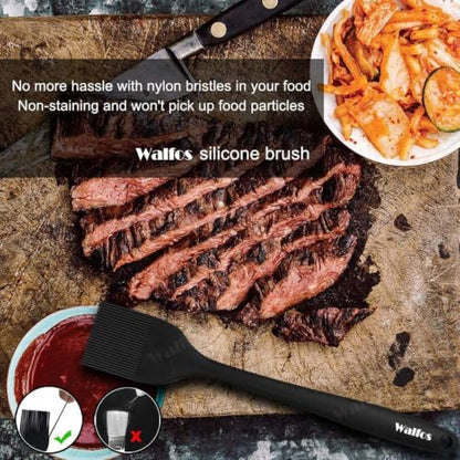 Walfos 600°F Heat Resistant Silicone Basting Brushes BPA Free Pastry Brush, Spread Oil Butter Sauce for BBQ Grill Baking Kitchen Cooking, Dishwasher Safe (2 SIZE) - color: Black, size: Large + Small