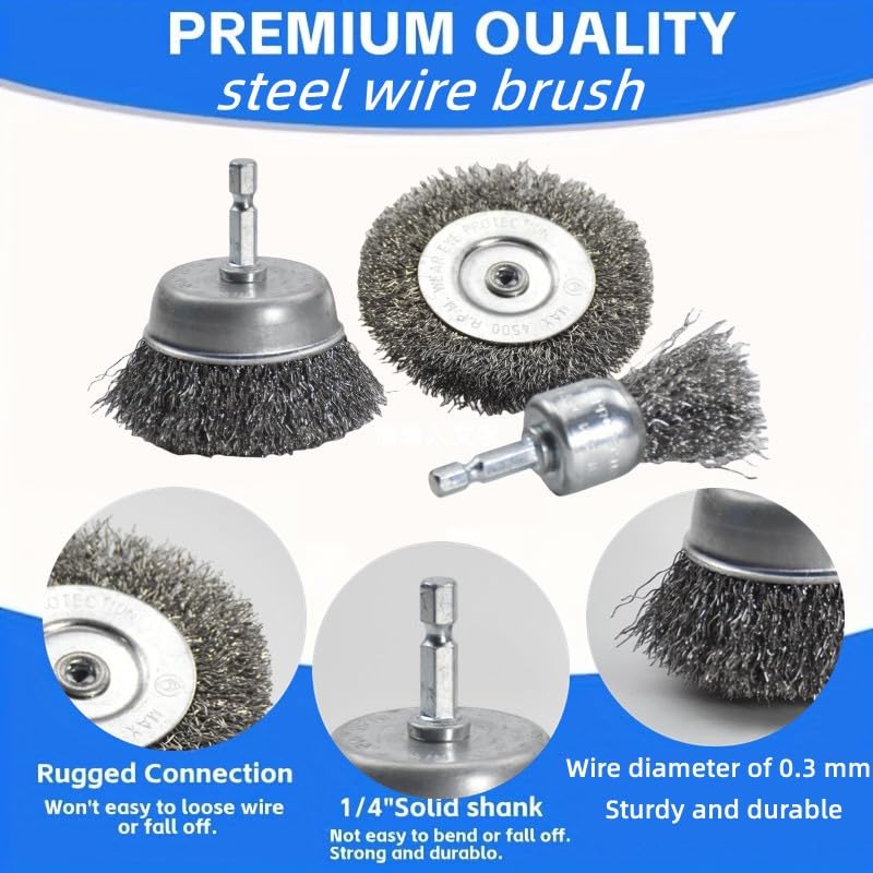 13 Pack Carbon Steel Wire Wheel Brush Set, Wire Brush for Drill, Nylon/Brass/Stainless Steel Bristles Multi-Purpose Cleaning Tool for Rust, Dirt, Paint Scrubbing, Kitchen & Home Use