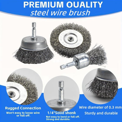 13 Pack Carbon Steel Wire Wheel Brush Set, Wire Brush for Drill, Nylon/Brass/Stainless Steel Bristles Multi-Purpose Cleaning Tool for Rust, Dirt, Paint Scrubbing, Kitchen & Home Use