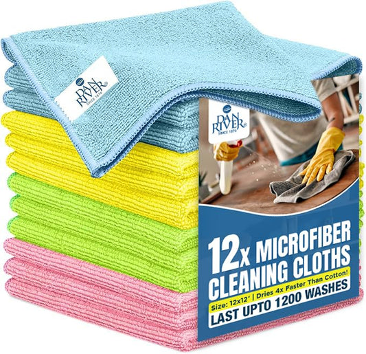DAN RIVER 12-Pack Microfiber Towels – Ultra Absorbent, Lint-Free & Streak-Free dishwashing Rags for Home, Car & Kitchen - Must-Have Cleaning Essentials - 12" x 12" - Assorted - color: Assorted, size: Microfiber 12 Pack