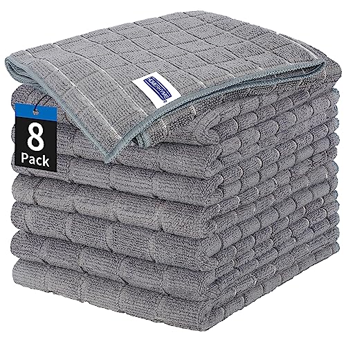 Kitchen Towels, 8 Pack Microfiber Cleaning Cloth, 25'' x 15'' Dish Towels, 270 GSM Checkered All-Purpose Reusable Lint Free & Absorbent Hand Towels for Kitchen Home Tea Bar Shop - color: Grey, size: 8 Pack