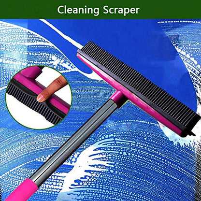 Carpet Rake for Pet Hair Removal, Multifunction Telescopic Broom with Squeegee Edge, Efficient Tool for Rug Floor Home Cleaning (Pink) - color: Pink