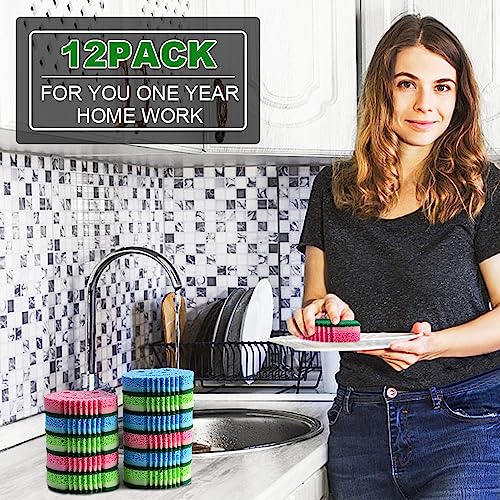 12 Pack Scrub Sponge,Bulk Sponges,Dual-Sided Multi-Functional Premium Cleaning Sponges,Dishwashing Sponge for Heavy Duty Scouring Pads,Bathroom,Dish,Furniture,Kitchen(Frog Shape)