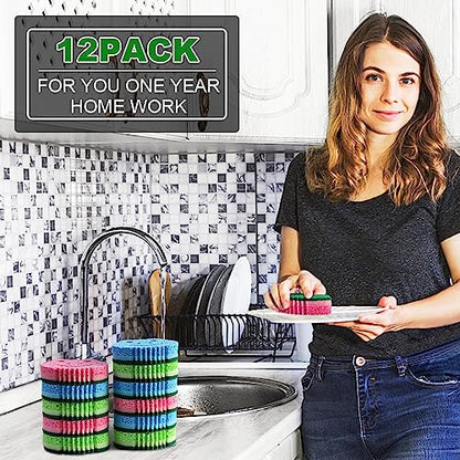 12 Pack Scrub Sponge,Bulk Sponges,Dual-Sided Multi-Functional Premium Cleaning Sponges,Dishwashing Sponge for Heavy Duty Scouring Pads,Bathroom,Dish,Furniture,Kitchen(Frog Shape)