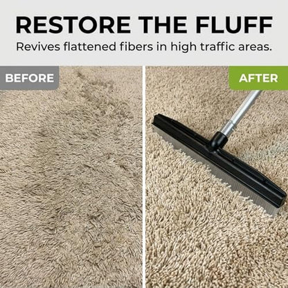 Room Groom Carpet Rake and Groomer with Telescoping 54 Inch Adjustable Handle, Portable Design, Carpet Brush Ideal for Pet Hair, Refreshing High Pile Carpets, Rugs, and Artificial Turf - style: Original