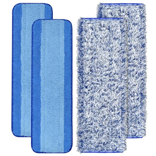 4 Pack Microfiber Cleaning Pad for Bona Mop Safe for Hardwood & Hard Surface Floors Dry Wet Floor Cleaning - Includes 2 Microfiber Cleaning Pad and 2 Dusting Pad - Microfiber Mop Pads for 18Inch Mop - color: 2+2blue