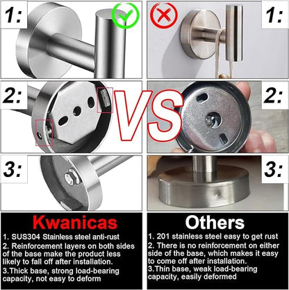 10 Pieces Brushed Nickel Bathroom Hardware Set Include 16inch Towel Bar,4pcsTowel Hooks,Toilet Paper Holder,Hand Towel Ring Round SUS304 Stainless Steel Bathroom Accessories Set - color: Brushed Nickel, size: 10 piece 16"