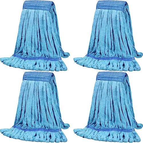 Lallisa 4 Pcs Commercial Mop Head Replacement Tube Microfiber Industrial Looped End Mop Heads Refill for Floor Cleaning for Home Commercial Industrial Use(Large,Blue) - color: Blue, size: Large
