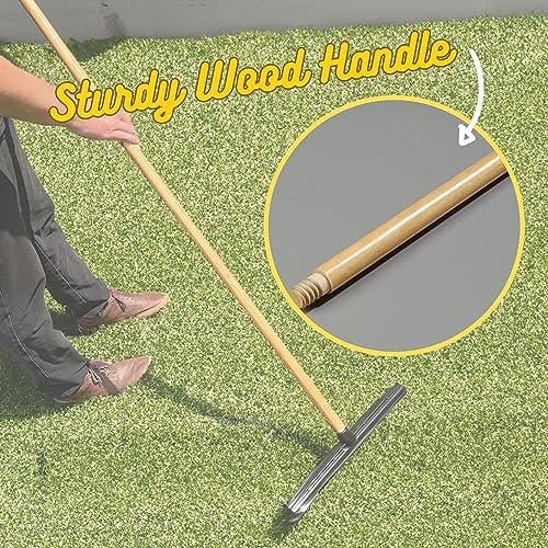 Room Groom Carpet Rake and Groomer with Wood 60" Handle, Sturdy Design, Carpet Brush Ideal for Pet Hair, Refreshing High Pile Carpets, Rugs, and Artificial Turf - style: Wood Handle
