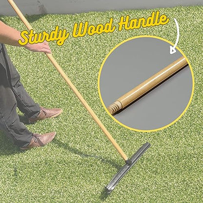 Room Groom Carpet Rake and Groomer with Wood 60" Handle, Sturdy Design, Carpet Brush Ideal for Pet Hair, Refreshing High Pile Carpets, Rugs, and Artificial Turf - style: Wood Handle