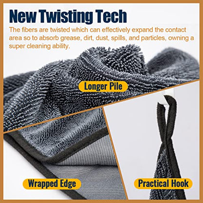 Airlab Microfiber Towels for Cars Wash Drying Super Absorbent Cleaning Cloth Auto Detailing Ultra Soft, Lint-Free, Streak-Free, 24 x 16 Inch, Pack of 2, Grey-Black, 600 GSM - color: 24 X 16 Inch, Pack of 2, Grey-black, 600 Gsm