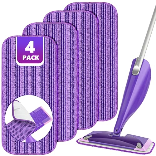 Reusable Mop Pads Compatible with Swiffer Wet Jet, Wet Jet Pads Refills for Swiffer Mop, 4 Pack Microfiber Replacement Pads for Hardwood Floor Cleaning, Dry Wet Mopping Cloths for 12" Wet Jet Refill - color: Purple, size: 4PCS