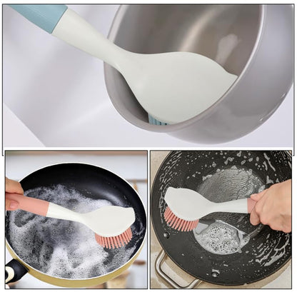 Didiseaon Silicone Pot Brush 2Pcs Set with Long Handle for Non-Stick Cookware Cleaning Grease and Grime Removal, Comfortable Grip for Home Kitchen Use