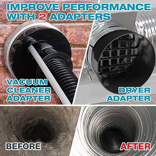 Sealegend 58-Pieces 35-Feet Dryer Vent Cleaner Kit, Dryer Cleaning Tools, Include Omnidirectional Blue Dryer Lint Vacuum Attachment, Dryer Vent Brush, Universal Vacuum & Dryer Adapters - size: 35Feet