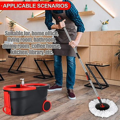 Spin Mop and Bucket with Wringer Set on Wheels, 360° Spinning Mop Bucket System with 3 Microfiber Mop Replacement Heads and 61" Stainless Steel Adjustable Handle for Floor Cleaning - color: Black-3
