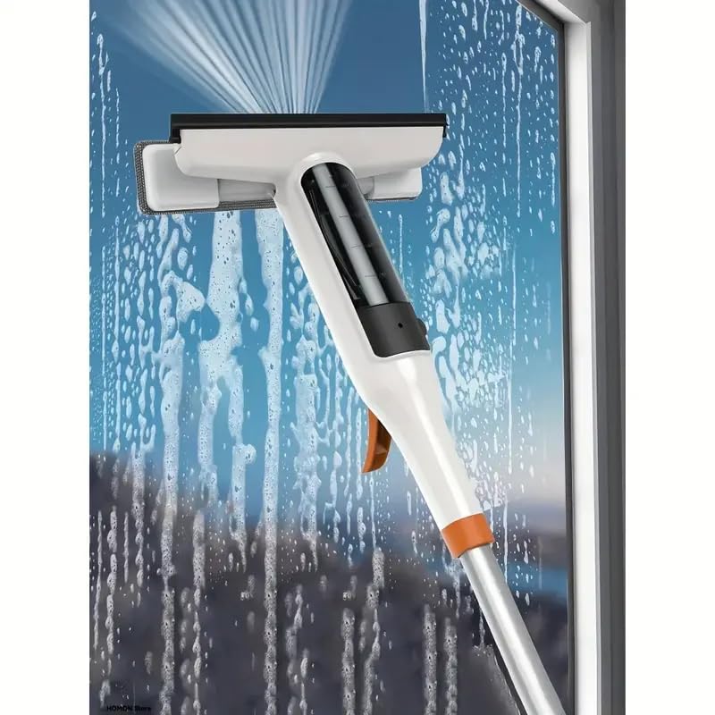 3-in-1 Glass Cleaning Kit: Durable Metal Pole, Silicone Scraper, high-Pressure Spray Wand. Ergonomic Easy-Grip Handle for high Windows, Shower Doors & car windshields