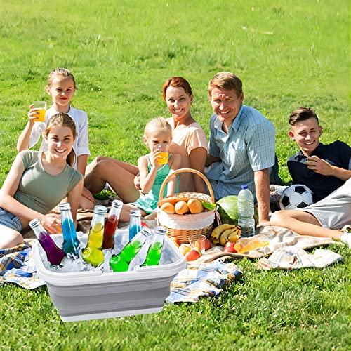 Collapsible Sink with Handle Towel, 2.37 Gal / 9L Foldable Wash Basin for Washing Dishes, Camping, Hiking and Home - color: 2pcs-orange&gray