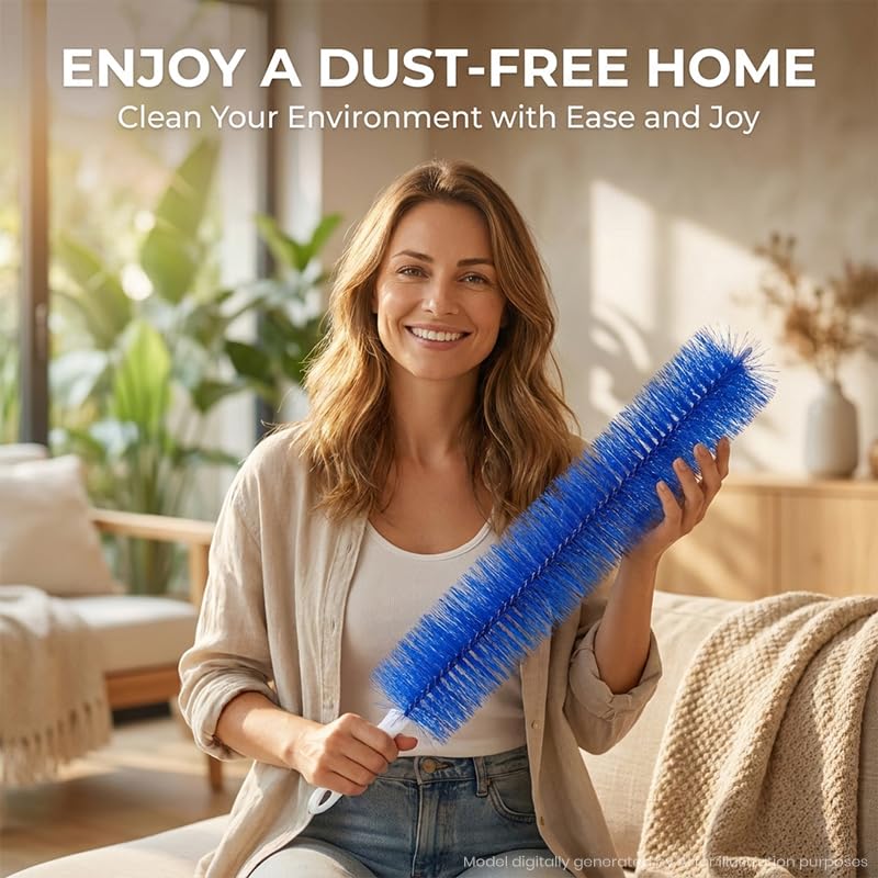 Bendable Fan Cleaning Brush with Microfiber Head, Reusable, Multi-Purpose Dust Remover for Ceiling Fans, Air Conditioner Vents, Cars，Blue+Gray 2PC