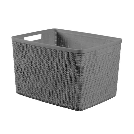 Large Gray Plastic Decorative Storage Basket, 14 in x 11 in x 9 in