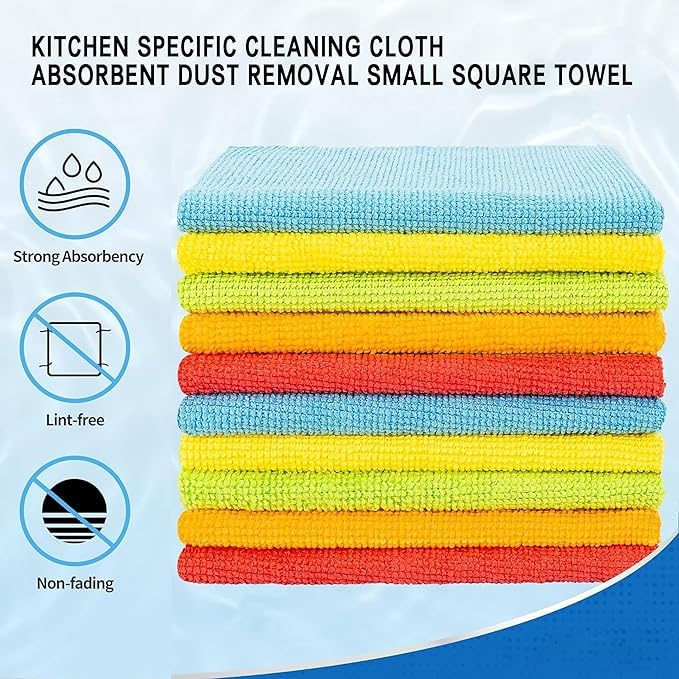 5 PCS Microfiber Cleaning Cloth - 12"x12" Absorbent Towels Weave Grime & Liquid for House,Kitchen,Window,Car