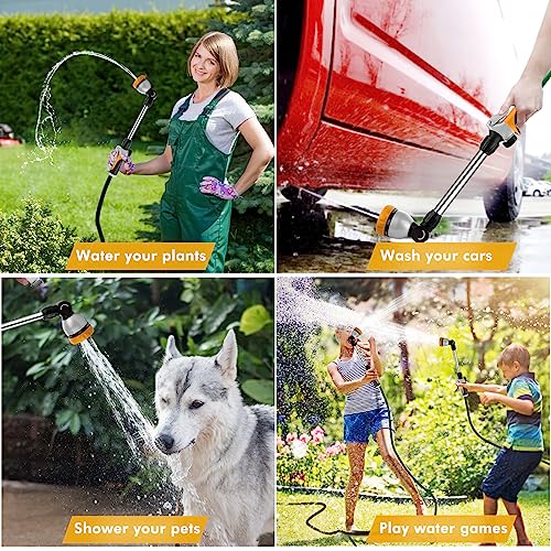 RESTMO Metal Watering Wand, Heavy Duty Garden Hose Wand with 180° Swivel Ratcheting Head, 16'' Hose Nozzle Sprayer with 7 Spray Patterns and Flow Control, for Water Hanging Baskets and Shrubs, Yellow - color: Yellow