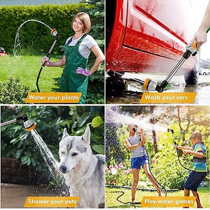 RESTMO Metal Watering Wand, Heavy Duty Garden Hose Wand with 180° Swivel Ratcheting Head, 16'' Hose Nozzle Sprayer with 7 Spray Patterns and Flow Control, for Water Hanging Baskets and Shrubs, Yellow - color: Yellow